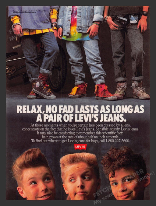 1988 Levi's Jeans Boys Relax No Fad Print Advertisement Ad