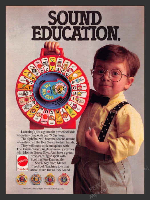 1988 Mattel Preschool Sound Education See 'N Say Print Advertisement Ad
