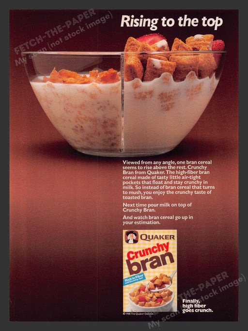 1988 Quaker Crunchy Bran Cereal "Rising to the Top" Print Advertisement Ad