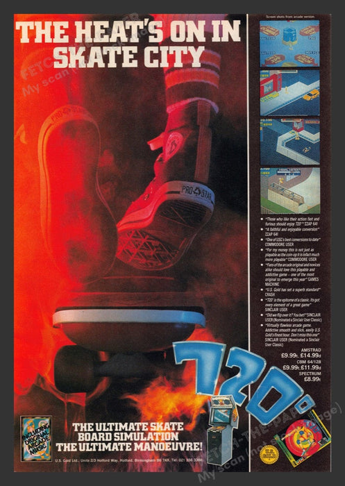1988 U.K. Exclusive 720˚ Skateboarding Video Game Print Advertisement