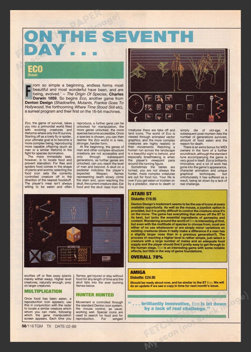 1988 U.K. Exclusive Eco Video Game Preview / Review