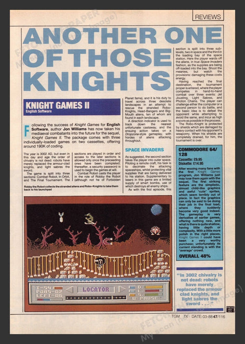 1988 U.K. Exclusive Knight Games II Video Game Print Preview / Review
