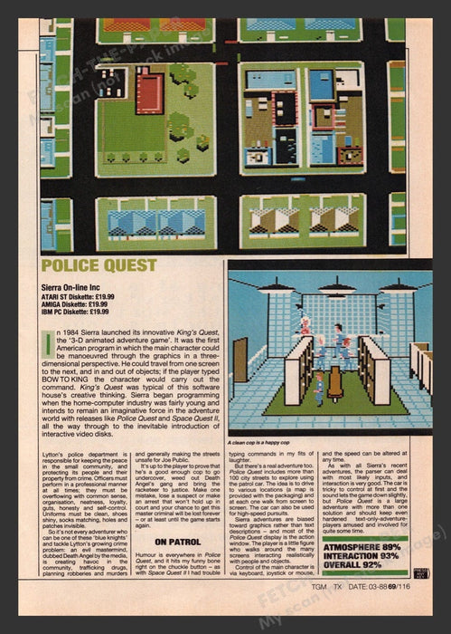 1988 U.K. Exclusive Police Quest Video Game Preview / Review