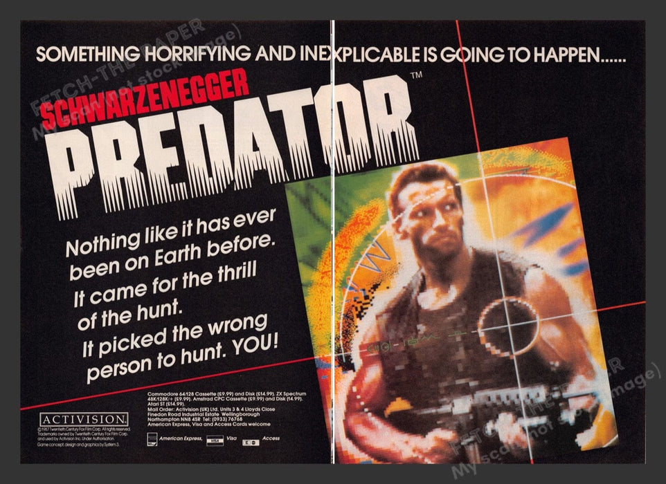 1988 U.K. Exclusive Predator Arnold Schwarzenegger Video Game Print Ad (2 pgs)