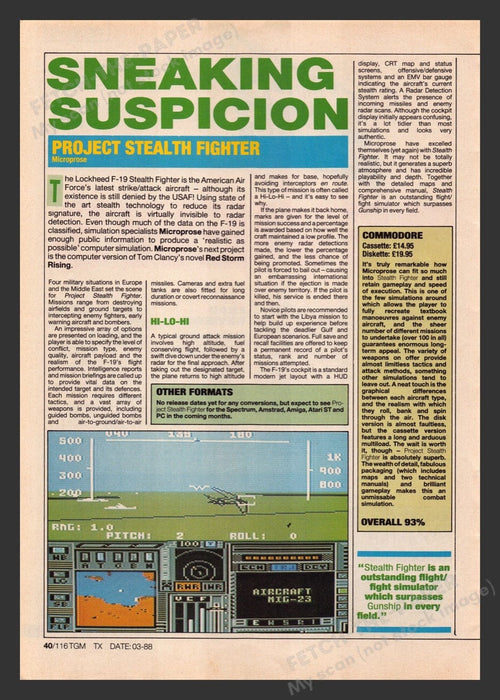 1988 U.K. Exclusive Project Stealth Fighter Video Game Print Preview / Review