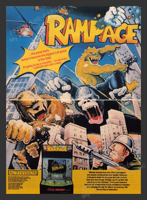 1988 U.K. Exclusive Rampage Video Game Print Advertisement (2 pgs)