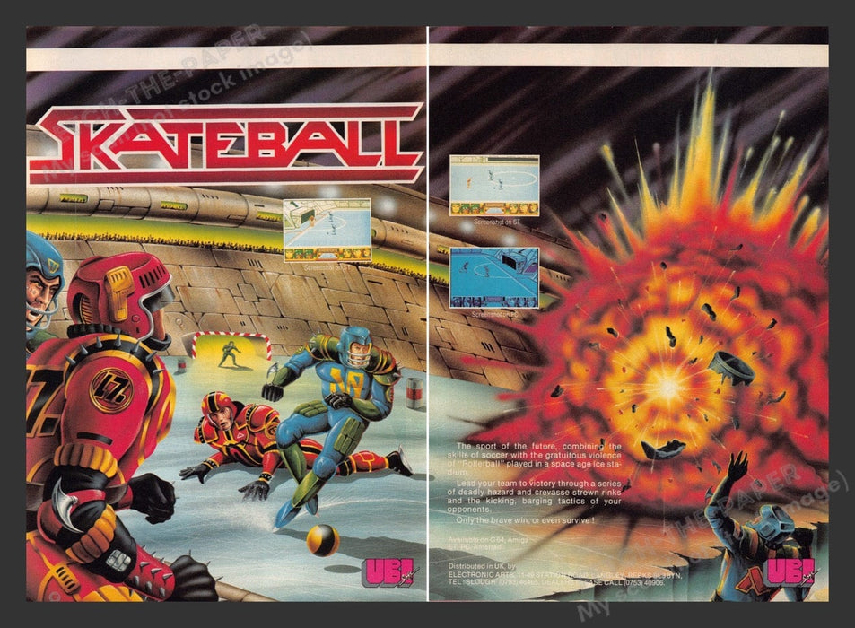 1988 U.K. Exclusive Skateball Video Game Print Advertisement (2 pages)
