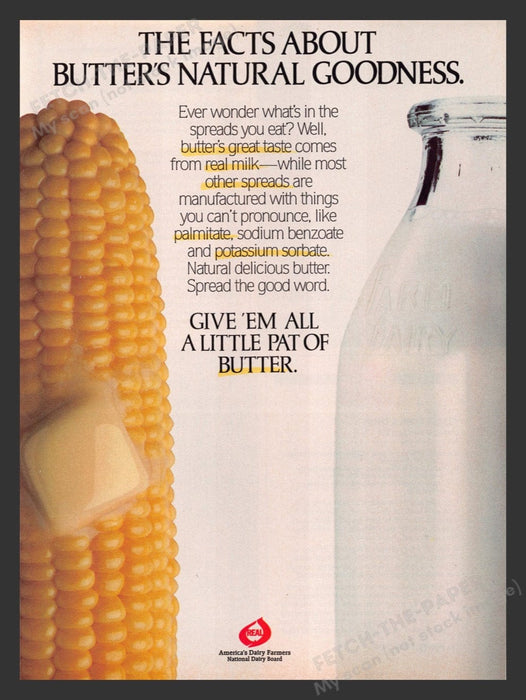 1989 America's Dairy Farmers "Butter's natural goodness" Print Advertisement Ad