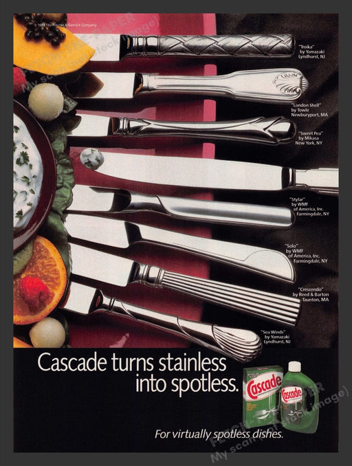 1989 Cascade Dishwashing Detergent Flatware Patterns Print Advertisement Ad