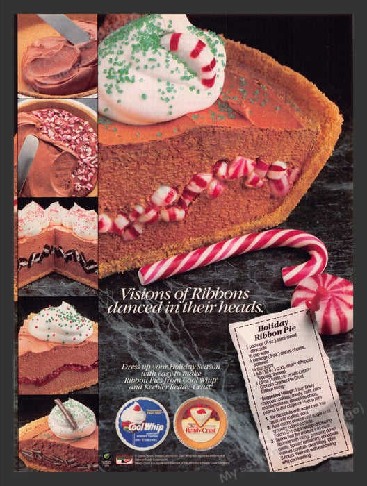 1989 Cool Whip & Keebler Ready Crust "Holiday Ribbon Pie" Recipe Print Ad