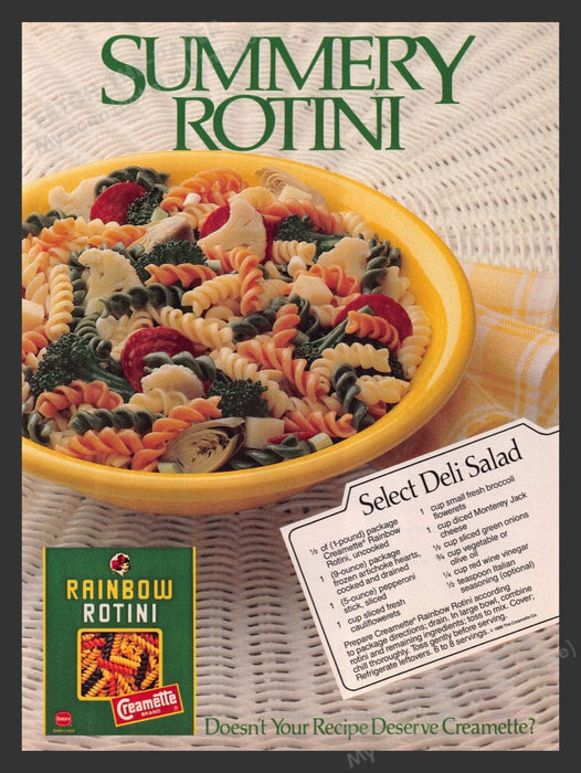 1989 Creamette Rainbow Rotini "Select Deli Salad" Recipe Print Advertisement Ad