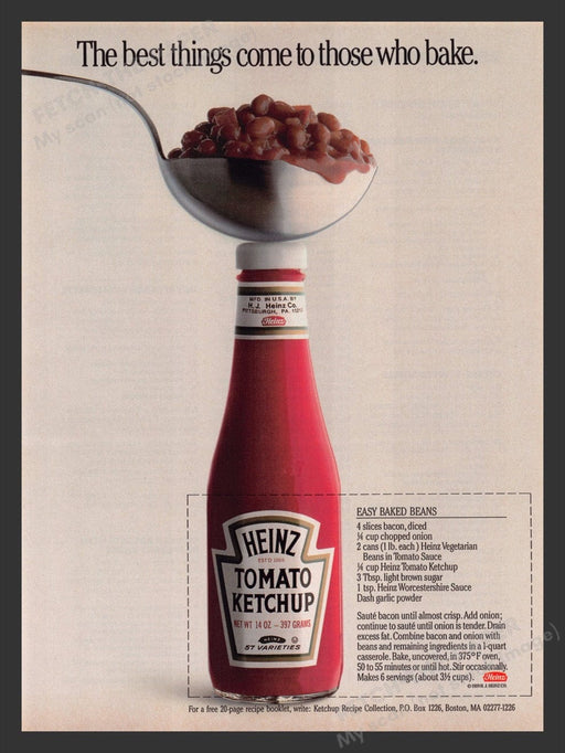 1989 Heinz Tomato Ketchup "Easy Baked Beans" Recipe Print Advertisement Ad