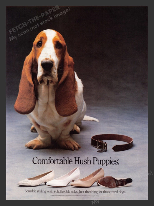 1989 Hush Puppies Shoes Basset Hound Print Advertisement Ad
