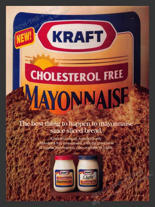 1989 Kraft "Cholesterol Free" Mayonnaise Print Advertisement Ad