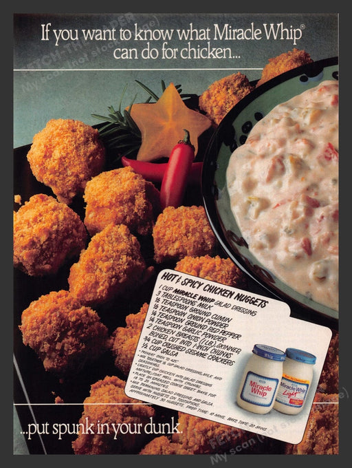 1989 Kraft Miracle Whip "Hot & Spicy Chicken Nuggets" Recipe Print Ad