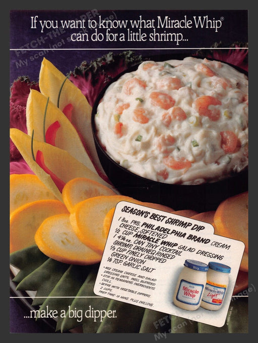 1989 Kraft Miracle Whip "Season's Best Shrimp Dip" Recipe Print Advertisement Ad