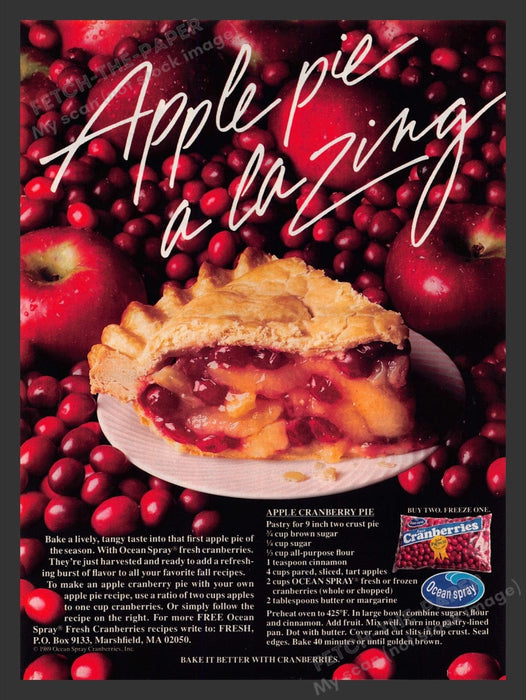 1989 Ocean Spray Cranberries "Apple Cranberry Pie" Recipe Print Ad