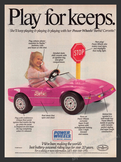 1989 Power Wheels Barbie Pink Corvette Print Advertisement Ad