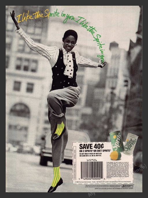 1989 Sprite Soda Black & White Green Accent Print Advertisement Ad