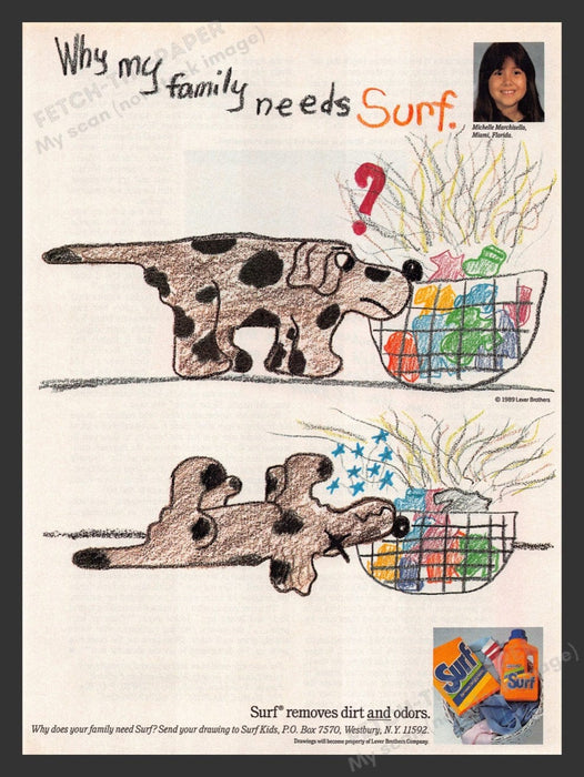 1989 Surf Laundry Detergent Dog Crayon Drawing Print Advertisement Ad