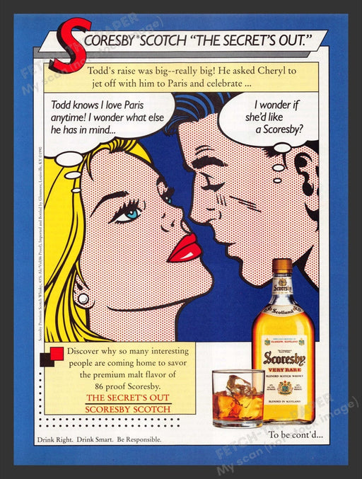 1990 Scoresby Scotch "The Secret's Out" Print Advertisement Ad