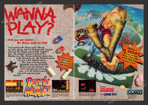1993 Print Advertisement 2 Page Dennis the Menace Video Game Ad.