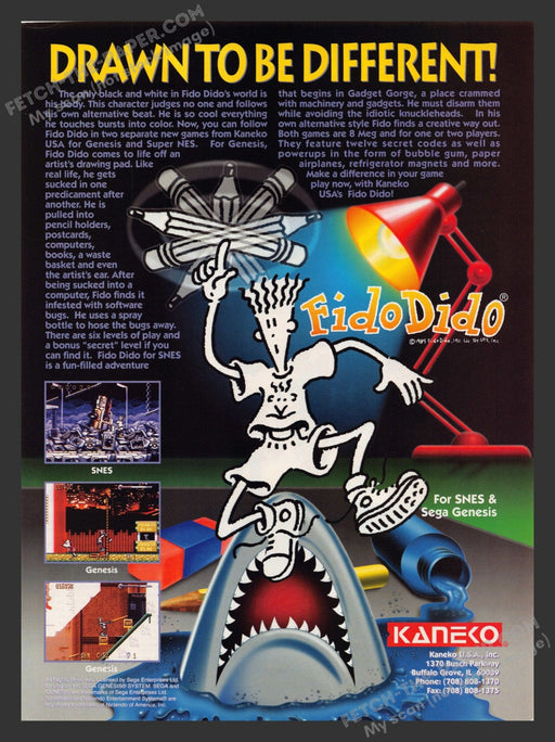 1993 Print Advertisement Fido Dido Video Game Ad.