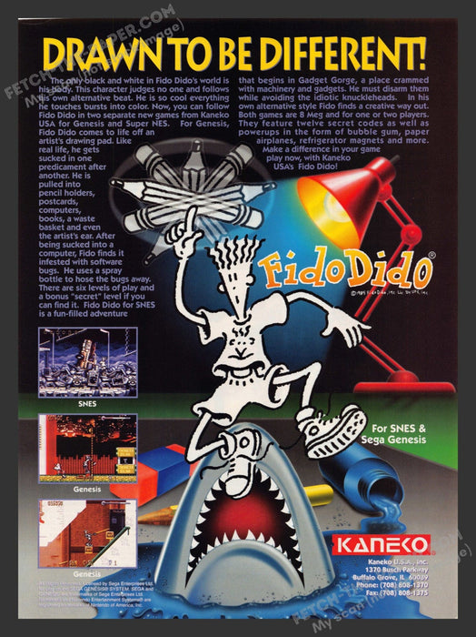 1993 Print Advertisement Fido Dido Video Game Ad.