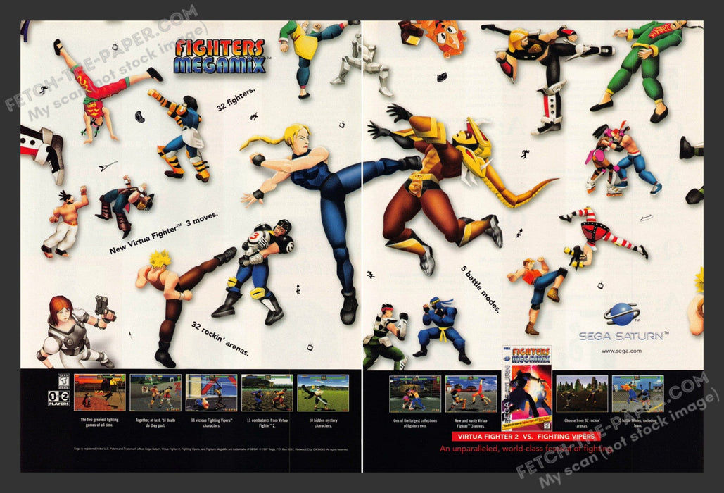 1997 Print Advertisement 2 Page Fighters Megamix Video Game Ad.