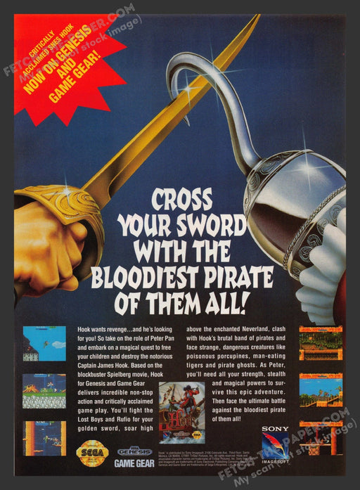 1993 Print Advertisement Hook Video Game Ad.