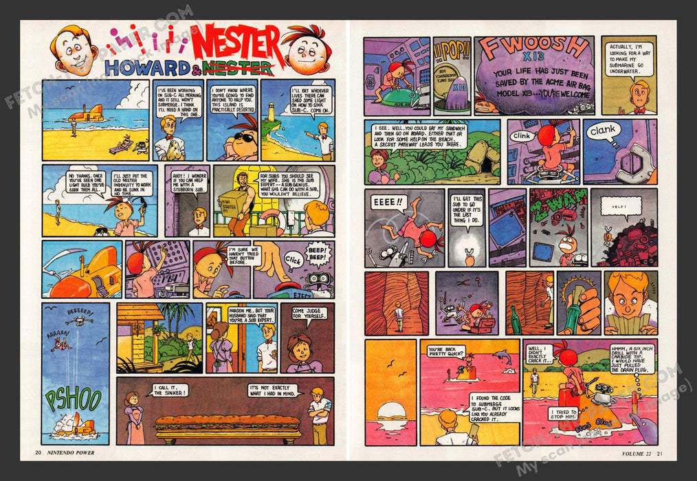 1990 Print Advertisement 2 Page Howard & Nester Comic Video Game Ad.