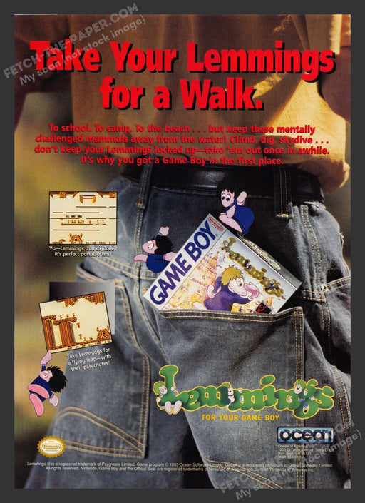 1993 Print Advertisement Lemmings Game Boy Video Game Ad.