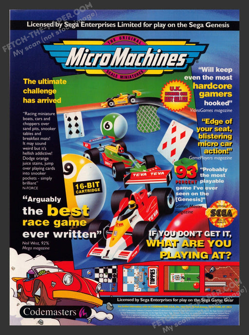 1993 Print Advertisement Micro Machines Video Game Ad.