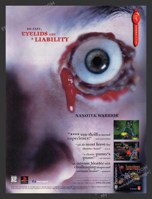 1997 Print Advertisement Nanotek Warrior Eyeball Video Game Ad.