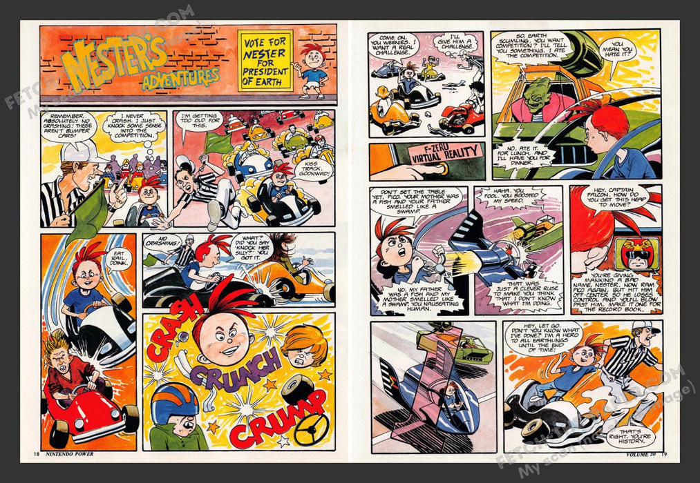 1990 Print Advertisement 2 Page Nester's Adventures President Comic Video Game Ad.