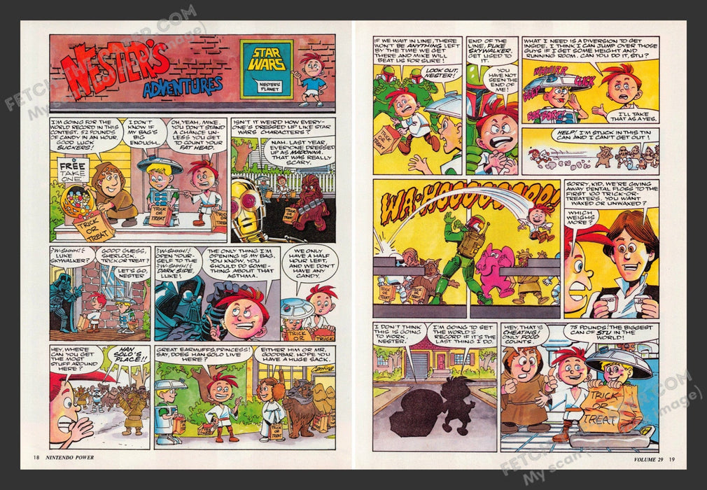 1990 Print Advertisement 2 Page Nester's Adventures Star Wars Comic Video Game Ad.