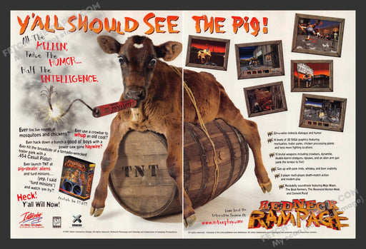 1997 Print Advertisement 2 Page Red Neck Rampage Video Game Ad.