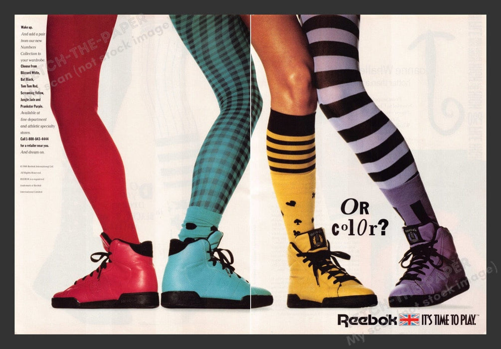 1990 Reebok It's Time to Play Colored Stockings Print Advertisement (2 Pages)