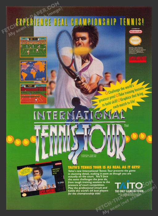 1993 Print Advertisement International Tennis Tour Video Game Ad.