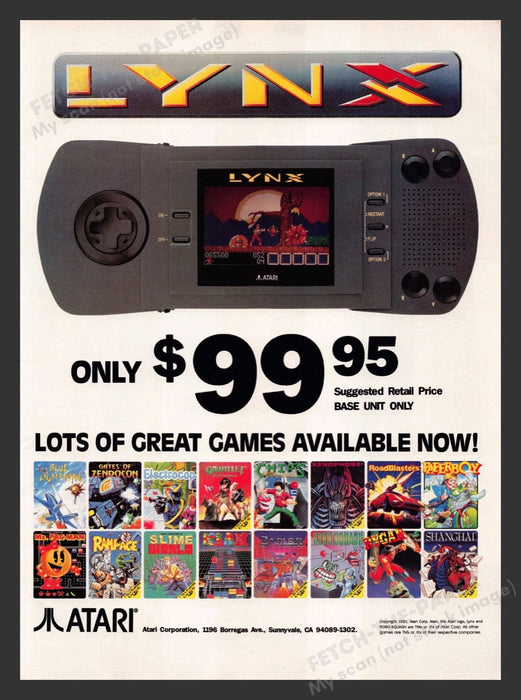 1991 Atari Lynx Shows Available Games Video Game Print Advertisement