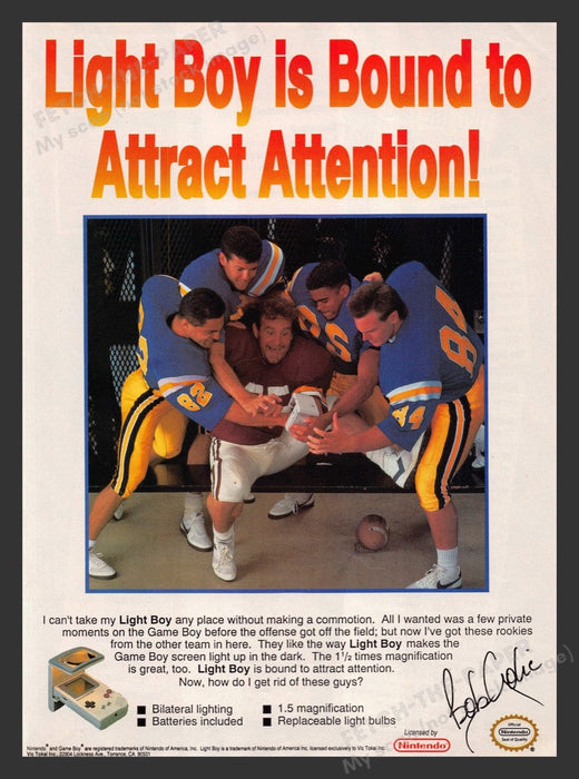 1991 Nintendo Light Boy Bob Golic Football Video Game Print Advertisement