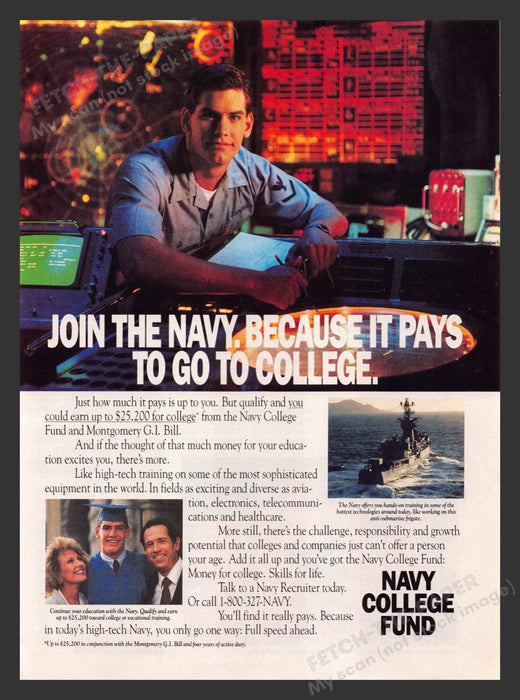1991 U.S. Navy College Fund G.I. Bill Print Advertisement Ad