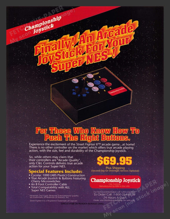 1992 Championship Joystick Arcade for Super NES Video Game Print Advertisement