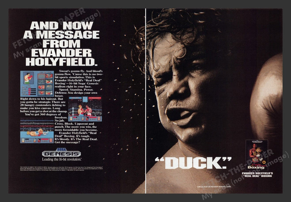 1992 Evander Holyfield's Boxing "Duck" Video Game Print Advertisement (2 pgs)
