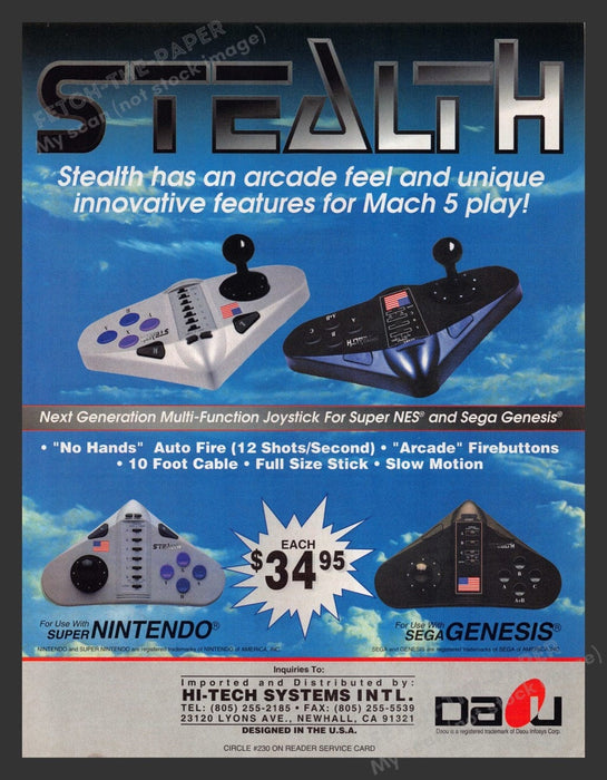 1992 Stealth Arcade Feel Controller Video Game Print Advertisement