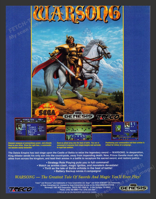 1992 Warsong Video Game Print Advertisement