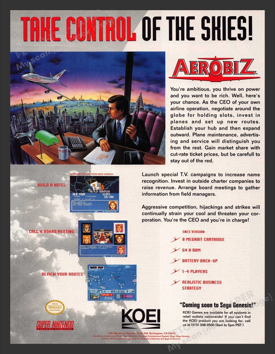 1993 Aerobiz Take Control of the Skies Video Game Print Advertisement