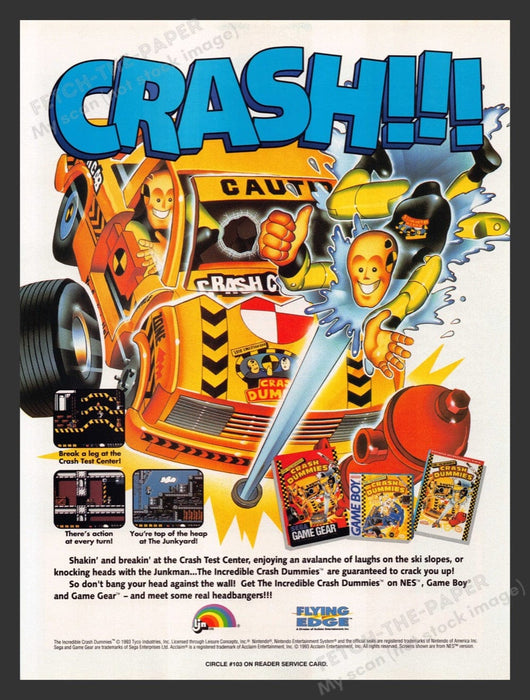 1993 Crash Dummies "Crash!!!" Video Game Print Advertisement Fetch the Paper!