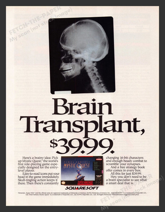 1993 Final Fantasy Mystic Quest Brain Transplant Video Game Print Advertisement