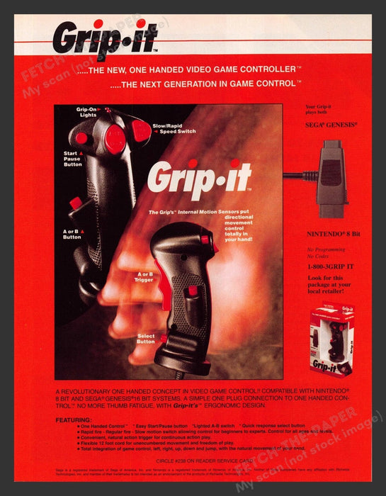 1993 Grip It Controller Video Game Print Advertisement